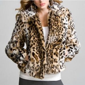 Express Faux Fur Leopard Print Jacket